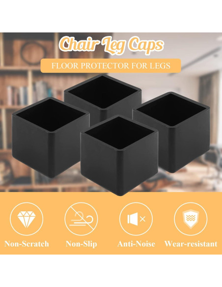 16 Tapones de Pierna de Silla HARSKIYER 25x25mm Caucho Negro