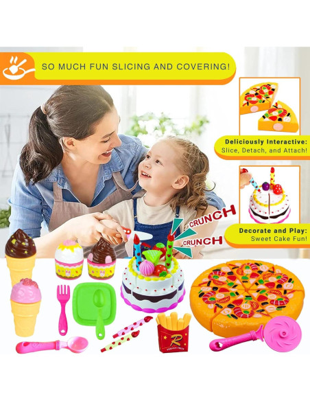 Conjunto de Comida de Juguete FUNERICA con Caja - Pizza, Helado, Pastel