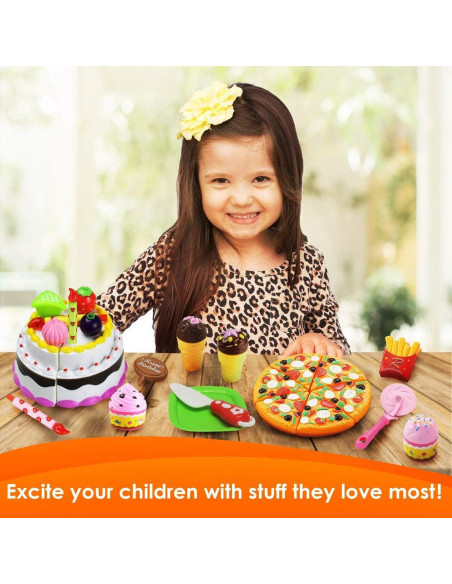 Conjunto de Comida de Juguete FUNERICA con Caja - Pizza, Helado, Pastel