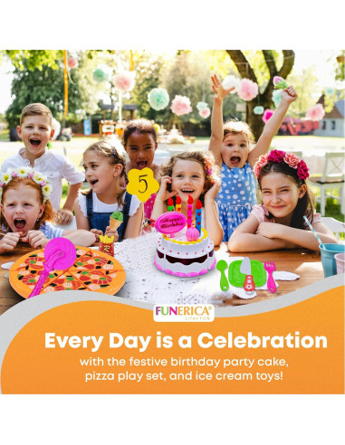 Conjunto de Comida de Juguete FUNERICA con Caja - Pizza, Helado, Pastel