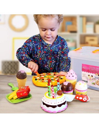 Conjunto de Comida de Juguete FUNERICA con Caja - Pizza, Helado, Pastel