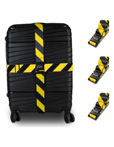 Correas de Equipaje Ajustables Helloeloo 188 cm Negro Amarillo 3 Pzas
