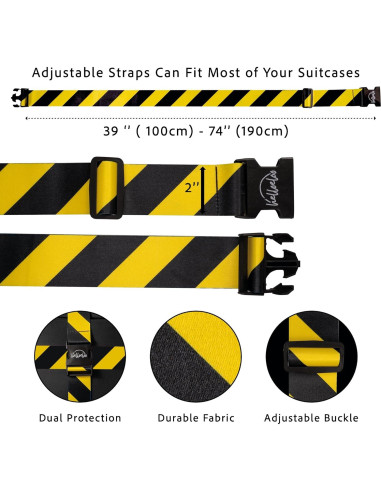 Correas de Equipaje Ajustables Helloeloo 188 cm Negro Amarillo 3 Pzas