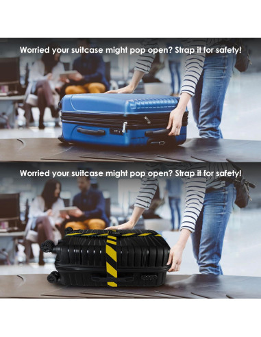 Correas de Equipaje Ajustables Helloeloo 188 cm Negro Amarillo 3 Pzas