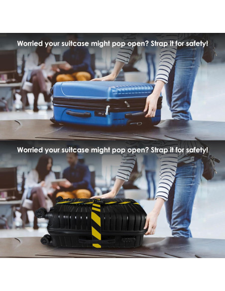 Correas de Equipaje Ajustables Helloeloo 188 cm Negro Amarillo 3 Pzas
