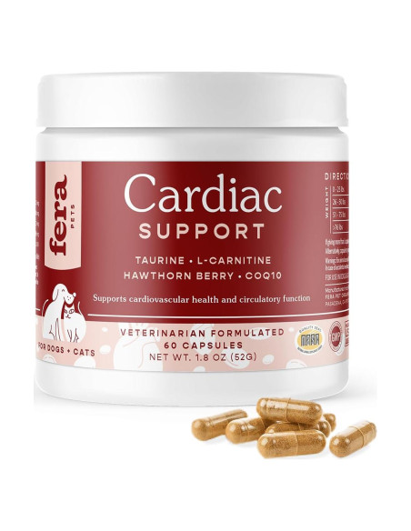 Suplemento Cardíaco Fera Pets para Perros y Gatos - 60 Cápsulas - Taurina, CoQ10, Baya de Espino