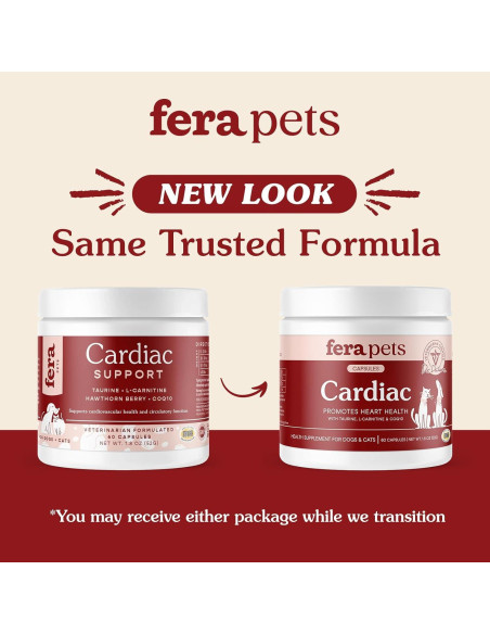 Suplemento Cardíaco Fera Pets para Perros y Gatos - 60 Cápsulas - Taurina, CoQ10, Baya de Espino