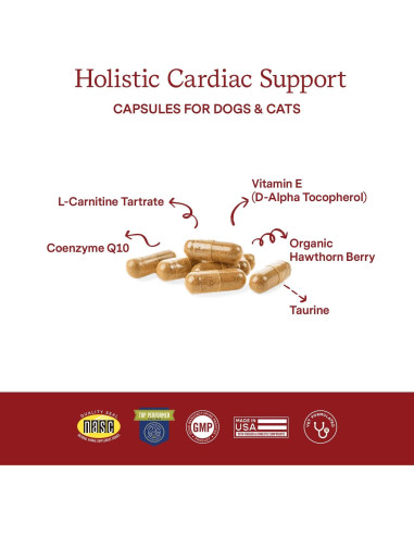 Suplemento Cardíaco Fera Pets para Perros y Gatos - 60 Cápsulas - Taurina, CoQ10, Baya de Espino