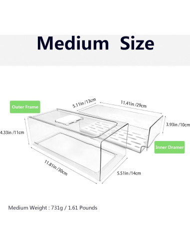 Organizadores de Refrigerador Femoliyes - 2 Cajones Medianos Apilables