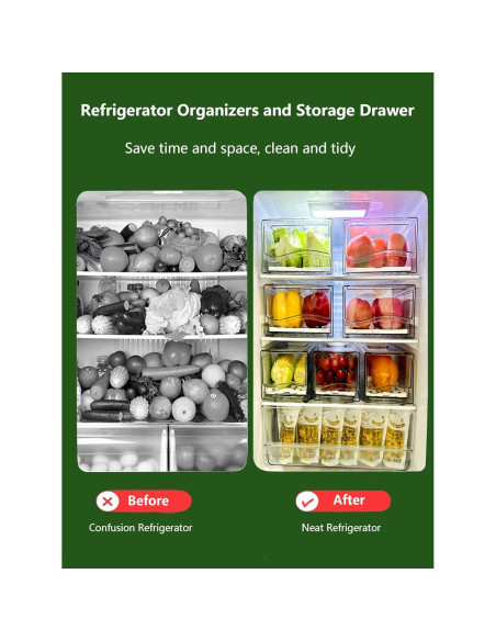 Organizadores de Refrigerador Femoliyes - 2 Cajones Medianos Apilables