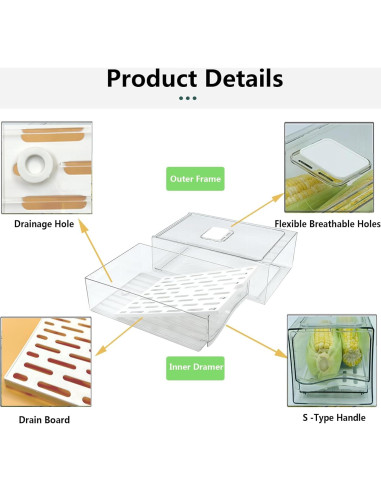 Organizadores de Refrigerador Femoliyes - 2 Cajones Medianos Apilables