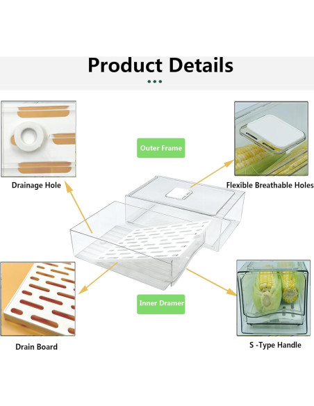 Organizadores de Refrigerador Femoliyes - 2 Cajones Medianos Apilables
