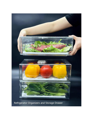 Organizadores de Refrigerador Femoliyes - 2 Cajones Medianos Apilables