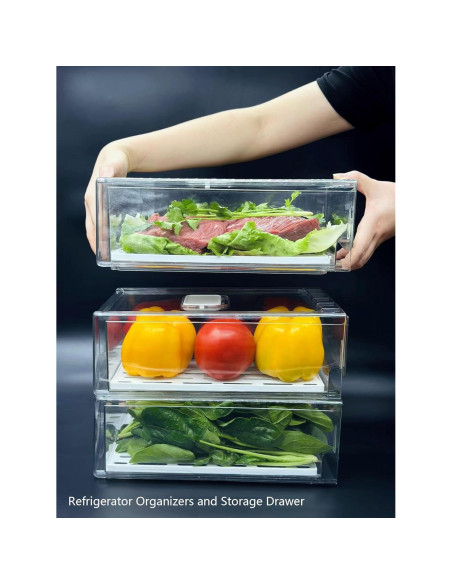 Organizadores de Refrigerador Femoliyes - 2 Cajones Medianos Apilables