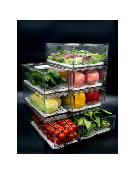 Organizadores de Refrigerador Femoliyes - 2 Cajones Medianos Apilables