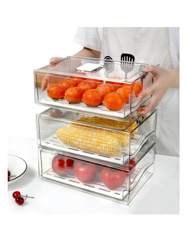 Organizadores de Refrigerador Femoliyes - 2 Cajones Medianos Apilables