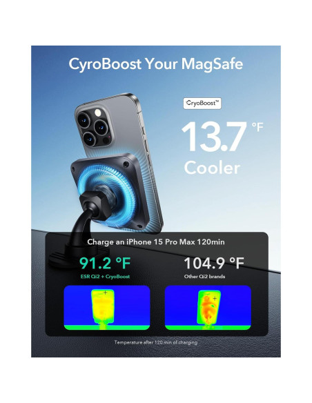 Cargador de coche ESR MagSafe 15W con CryoBoost para iPhone y Samsung