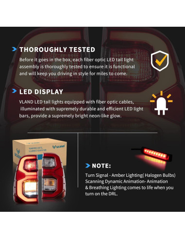 Luces Traseras LED VLAND para Toyota Hilux 2015-2020 Rojo