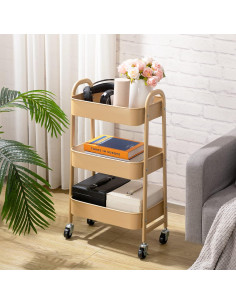 Carro de Maquillaje AGTEK Dorado 3 Niveles con Ruedas Bloqueables 2