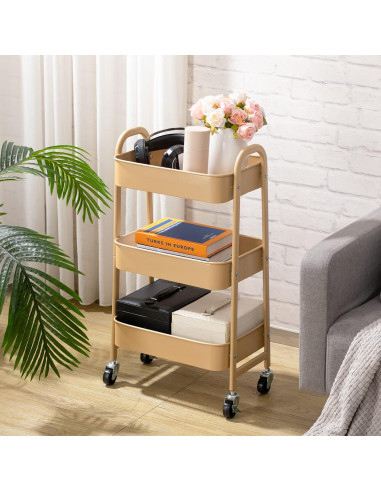 Carro de Maquillaje AGTEK Dorado 3 Niveles con Ruedas Bloqueables