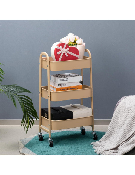 Carro de Maquillaje AGTEK Dorado 3 Niveles con Ruedas Bloqueables