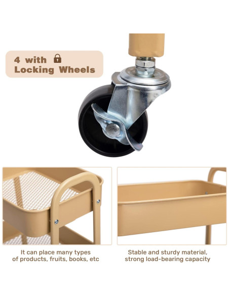 Carro de Maquillaje AGTEK Dorado 3 Niveles con Ruedas Bloqueables