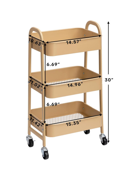 Carro de Maquillaje AGTEK Dorado 3 Niveles con Ruedas Bloqueables