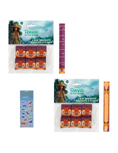 Suministros Fiesta Cumpleaños Disney Raya Dragón - 12 Pulseras y Stickers