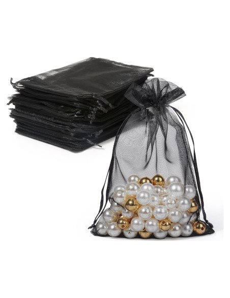 Bolsas de Organza Premium ENNIYU 10x15 cm 100 Piezas Negro