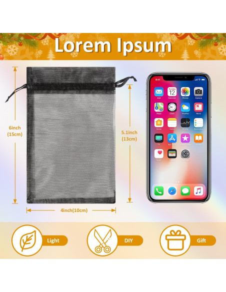 Bolsas de Organza Premium ENNIYU 10x15 cm 100 Piezas Negro