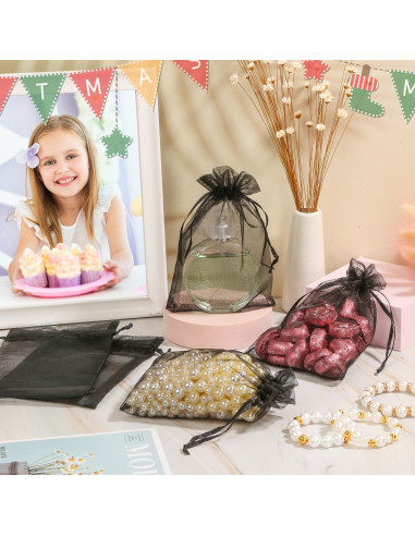 Bolsas de Organza Premium ENNIYU 10x15 cm 100 Piezas Negro