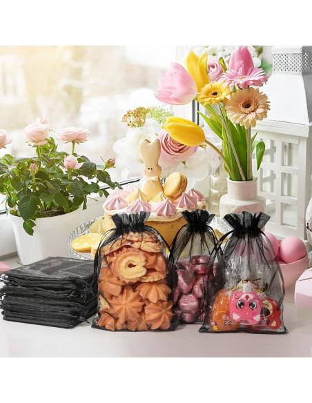 Bolsas de Organza Premium ENNIYU 10x15 cm 100 Piezas Negro