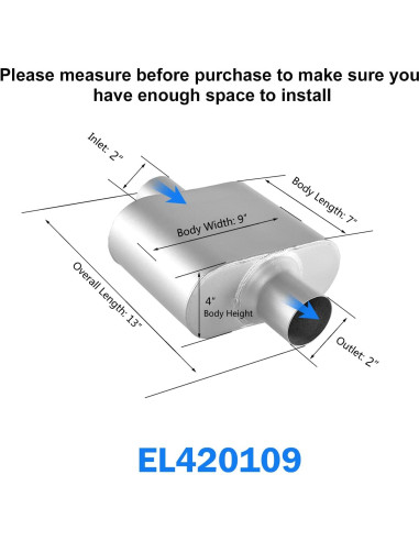 Silenciador de escape ELSHINE ovalado 33 cm anticorrosivo