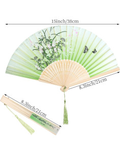 Abanicos de Mano de Seda Bantoye 2 Piezas Floral Marrón Verde 2