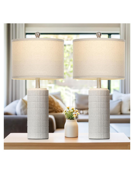 Lámpara de Mesa de Cerámica Cinyirong Blanca 62 cm con Pantalla de Lino