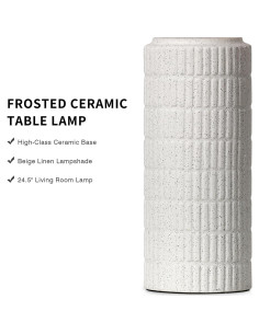 Lámpara de Mesa de Cerámica Cinyirong Blanca 62 cm con Pantalla de Lino 2