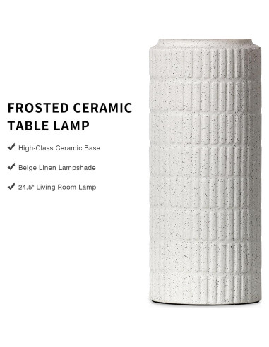 Lámpara de Mesa de Cerámica Cinyirong Blanca 62 cm con Pantalla de Lino