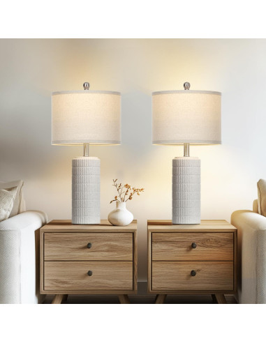 Lámpara de Mesa de Cerámica Cinyirong Blanca 62 cm con Pantalla de Lino