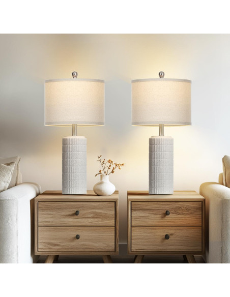 Lámpara de Mesa de Cerámica Cinyirong Blanca 62 cm con Pantalla de Lino