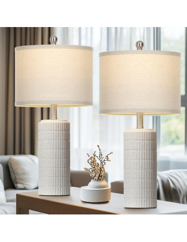 Lámpara de Mesa de Cerámica Cinyirong Blanca 62 cm con Pantalla de Lino