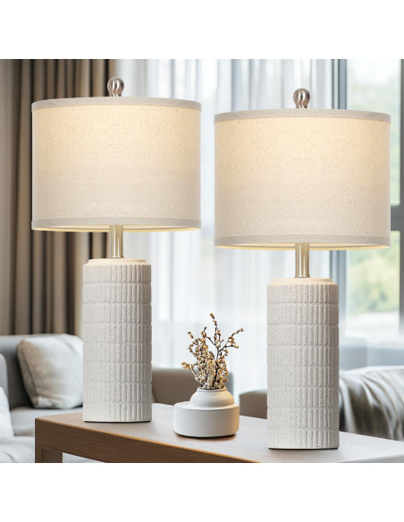 Lámpara de Mesa de Cerámica Cinyirong Blanca 62 cm con Pantalla de Lino