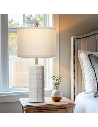 Lámpara de Mesa de Cerámica Cinyirong Blanca 62 cm con Pantalla de Lino