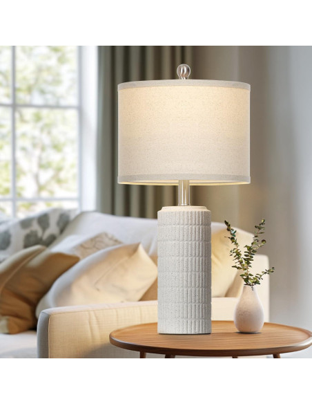 Lámpara de Mesa de Cerámica Cinyirong Blanca 62 cm con Pantalla de Lino
