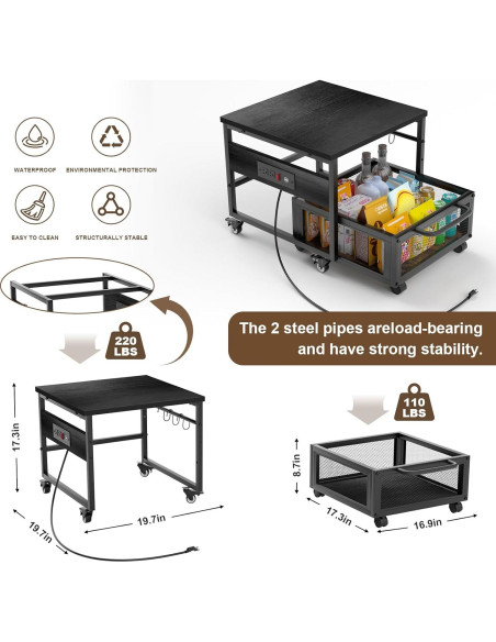 Mesa para Mini Nevera Guliu con Ruedas y Salidas de Energía