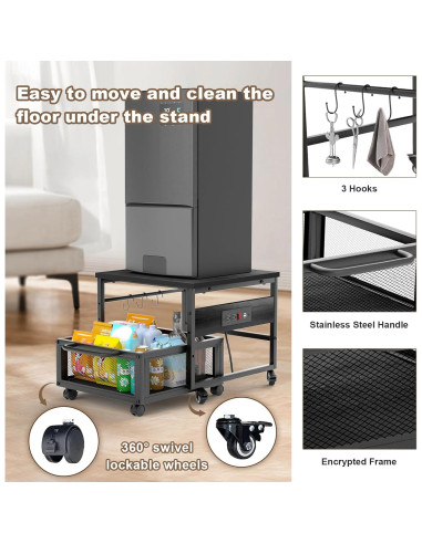 Mesa para Mini Nevera Guliu con Ruedas y Salidas de Energía