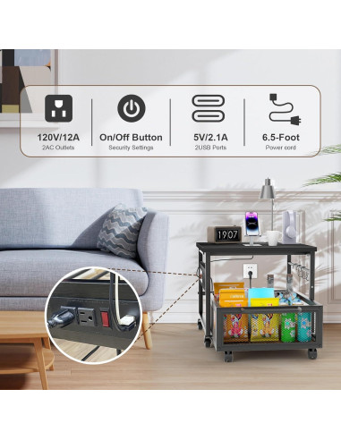 Mesa para Mini Nevera Guliu con Ruedas y Salidas de Energía