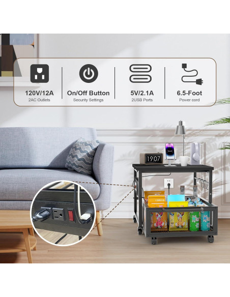 Mesa para Mini Nevera Guliu con Ruedas y Salidas de Energía