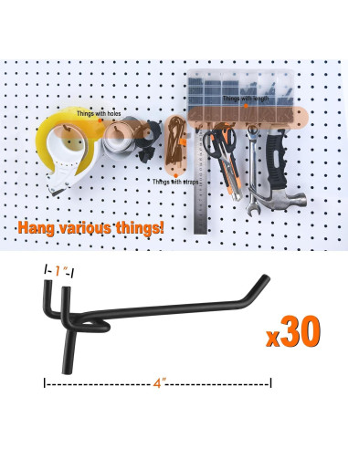Ganchos de Metal G.CORE para Tablero Perforado - 30 Piezas 10.16 cm