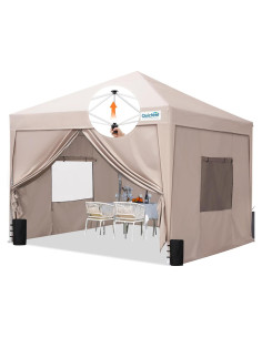 Carpa Plegable Quictent 3.05x3.05m Beige Impermeable con Ventanas
