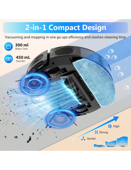Aspiradora Robot Tikom G8000 Max 5000Pa con Mopa, 150 Min